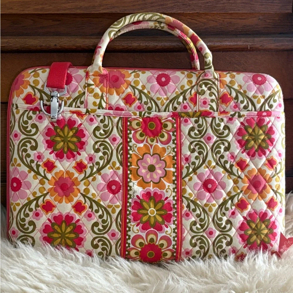 Vera Bradley Floral Quilted Laptop Bag in Pink, Orange, Green